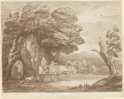 Paesaggio boscoso con due carri e figure di campagna da Thomas Gainsborough
