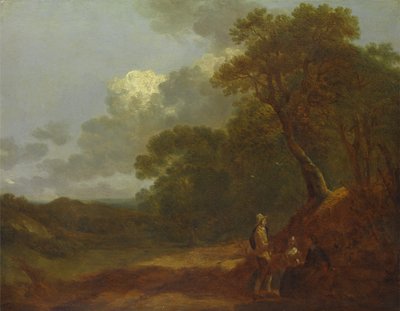 Paesaggio boscoso con un uomo che parla a due donne sedute, ca. 1745 da Thomas Gainsborough