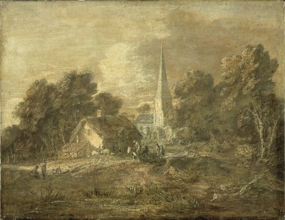 Paesaggio boscoso con scena di villaggio, inizio 1770-72 da Thomas Gainsborough
