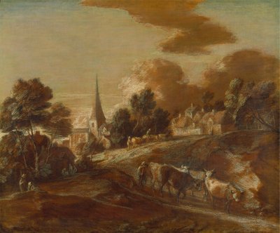 Un villaggio boscoso immaginario con mandriani e bestiame da Thomas Gainsborough RA