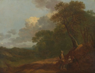 Paesaggio boscoso con un uomo che parla a due donne sedute da Thomas Gainsborough RA
