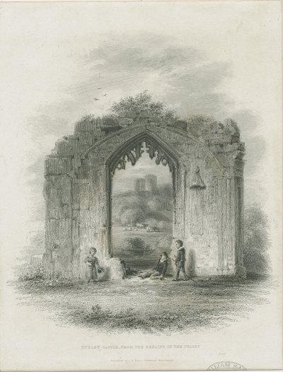 Castello di Dudley - Il Mastio: incisione (vignettata), nd [?19th cent] da Thomas Garner