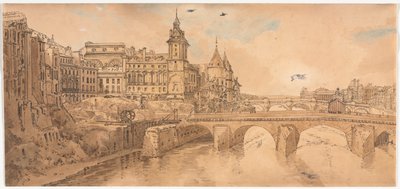 Una selezione di venti delle vedute più pittoresche di Parigi: Vista del Pont au Change, il Teatro della Città, Pont Neuf, la prigione della Conciergerie, e presa dal Pont Notre Dame da Thomas Girtin