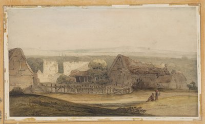 Un vasto edificio con fabbricati agricoli e ruderi di una chiesa da Thomas Girtin