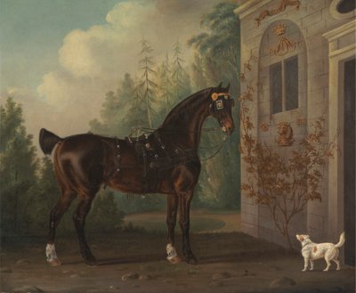 Il cavallo da carrozza baio scuro di Lord Abergavenny con un terrier da Thomas Gooch