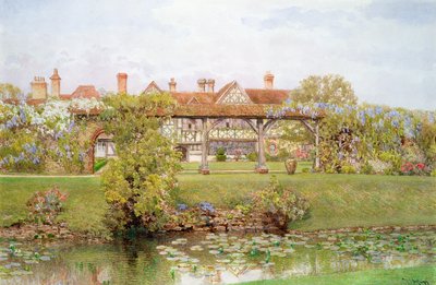 Great Tangley Manor, Surrey, con lo Stagno di Gigli e il percorso coperto da Thomas H. Hunn