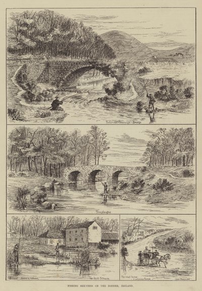 Schizzi di pesca sul Dodder, Irlanda da Thomas Harrington Wilson