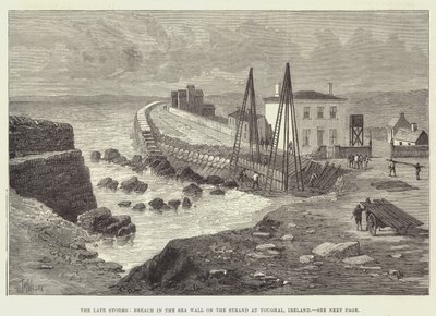 Le recenti tempeste, breccia nel muro del mare sulla spiaggia di Youghal, Irlanda da Thomas Harrington Wilson