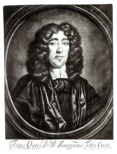 Ritratto di Titus Oates inciso da R. Thompson da Thomas Hawker