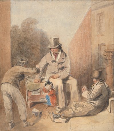 Uomo e bambini con un organetto di strada e una scimmia da Thomas Heaphy