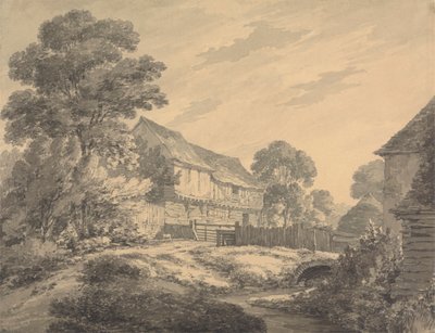 Fattoria e edifici vicino a un ruscello da Thomas Hearne