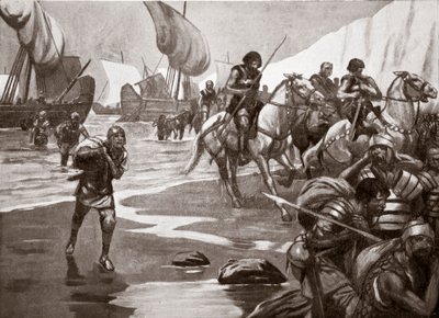 Il secondo sbarco di Cesare, 54 a.C., illustrazione da "Hutchinson