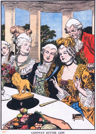 Il leone di burro di Canova (litografia a colori) da Thomas Heath Robinson