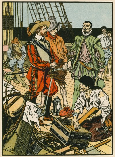 Il tesoro catturato. Sir Francis Drake (litografia a colori) da Thomas Heath Robinson