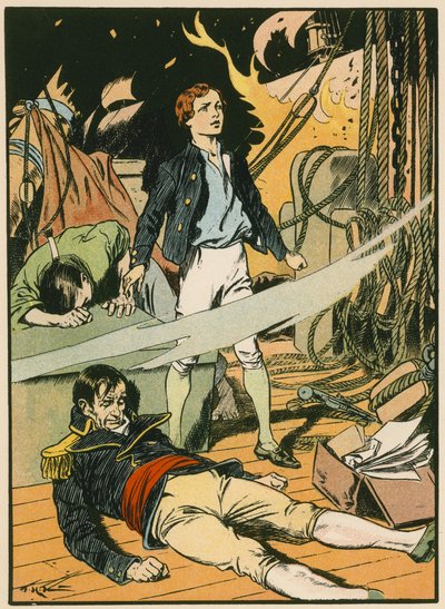 Casabianca sulla nave in fiamme (litografia a colori) da Thomas Heath Robinson