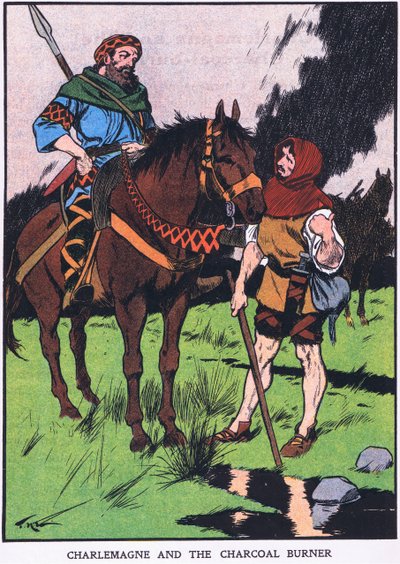 Carlo Magno e il carbonaio (litografia a colori) da Thomas Heath Robinson