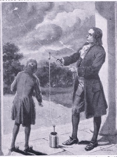 Franklin che prova i fulmini e i fenomeni elettrici, illustrazione da "Cassell