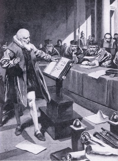 Galileo appare davanti ai cardinali a Roma, illustrazione da "Cassell