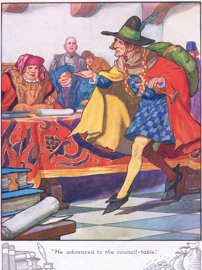 Si è avvicinato al tavolo del consiglio (litografia a colori) da Thomas Heath Robinson