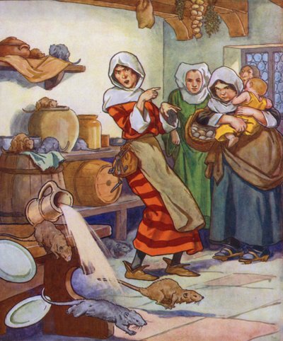 Illustrazione per Il pifferaio di Hamelin (litografia a colori) da Thomas Heath Robinson