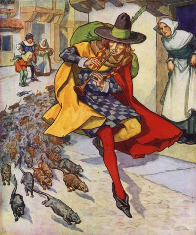 Illustrazione per Il pifferaio di Hamelin (litografia a colori) da Thomas Heath Robinson
