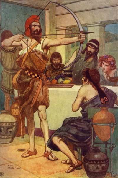 Odisseo punisce i pretendenti (litografia a colori) da Thomas Heath Robinson