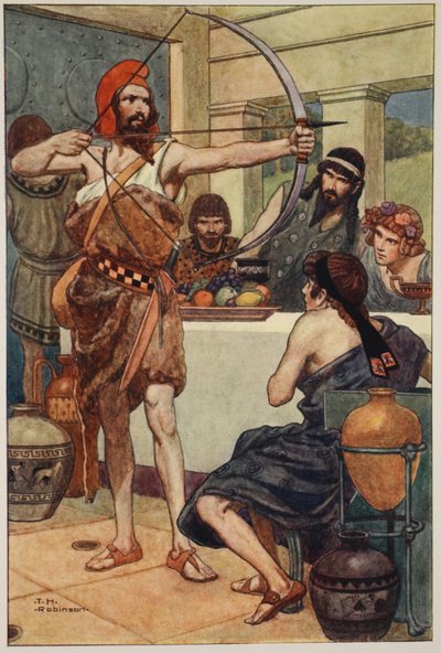 Odisseo punisce i pretendenti (litografia a colori) da Thomas Heath Robinson
