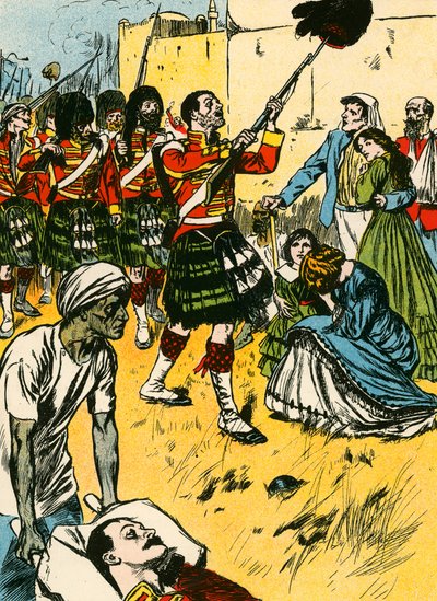 Gli highlander entrano a Lucknow (litografia a colori) da Thomas Heath Robinson