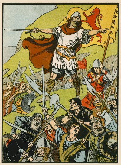 Wallace dirige i suoi soldati (litografia a colori) da Thomas Heath Robinson