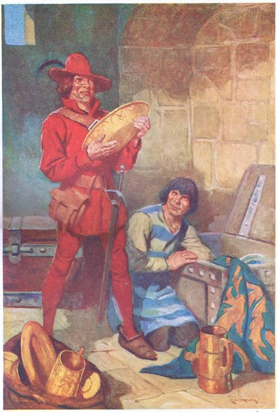 Senza perdere tempo, i due hanno rigato il deposito di lastre degli sceriffi (litografia a colori). da Thomas Heath Robinson