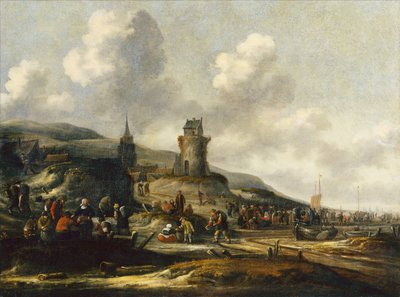 Una vista di Scheveningen con pescatori che vendono il loro pescato da Thomas Heeremans