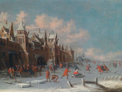 Pattinatori sul ghiaccio davanti alle porte di una città olandese da Thomas Heeremans