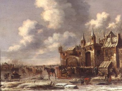 Cittadini sul ghiaccio vicino a una porta della città da Thomas Heeremans