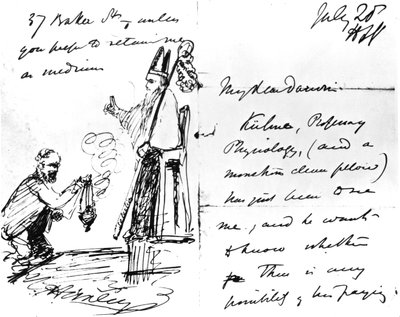 Una lettera di Thomas Henry Huxley a Charles Darwin, con uno schizzo di Darwin come vescovo o santo, 20 luglio 1868 da Thomas Henry Huxley