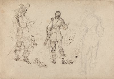 Pagina di Schizzi di Cavalieri, Testa di Cavallo e Piume da Thomas Henry Nicholson