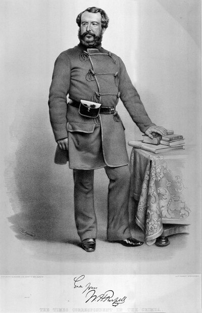 Ritratto di W.H. Russell (1820-1907) corrispondente del Times in Crimea, con facsimile della sua firma, pubblicato nel 1855 da Thomas Herbert Maguire