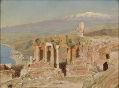 Vista delle rovine del teatro greco di Taormina e del Monte Etna, Sicilia da Thomas Hiram Hotchkiss