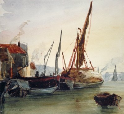 Vista delle barche ormeggiate sul fiume Tamigi a Bankside, Southwark, Londra da Thomas Hollis