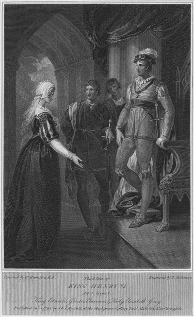 Terza parte di Re Enrico VI. Atto 3. Scena 2. Re Edoardo, Gloucester, Clarence e Lady Elizabeth Gre da Thomas Holloway