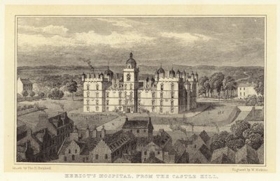 Ospedale di Heriot, dal Castle Hill da Thomas Hosmer (after) Shepherd