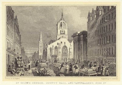 Chiesa di St Giles, County Hall, e Lawnmarket, High Street (incisione) da Thomas Hosmer (after) Shepherd