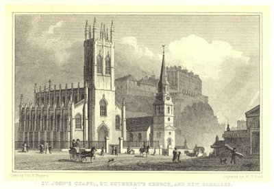 La Cappella di San Giovanni, la Chiesa di San Cutberto e le Nuove Caserme da Thomas Hosmer (after) Shepherd