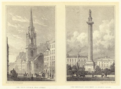 La chiesa di Tron, High Street; il monumento di Lord Melville, St Andrew Square da Thomas Hosmer (after) Shepherd