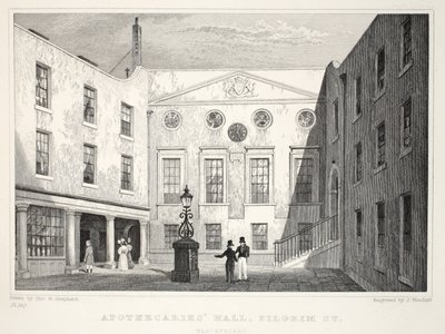 Sala degli Speziali, da Londra e i suoi Dintorni nel XIX Secolo pub. Jones und Co., 1827-1829 da Thomas Hosmer Shepherd
