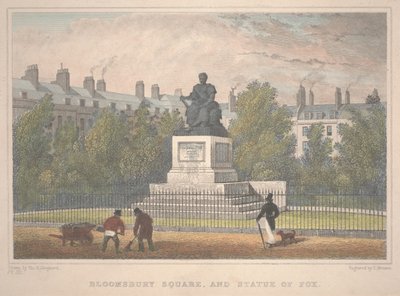 Bloomsbury Square con statua di Fox, inciso da Charles Mottram (1806-76) da Thomas Hosmer Shepherd