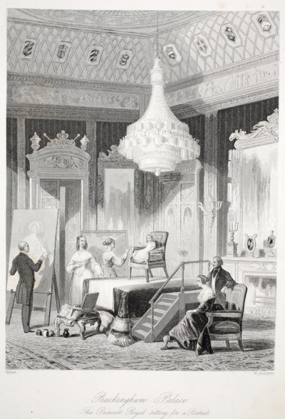 Buckingham Palace - La Principessa Reale posa per un ritratto, da Interni di Londra con i loro costumi e cerimonie pub. Joseph Mead, Londra, c.1843 da Thomas Hosmer Shepherd