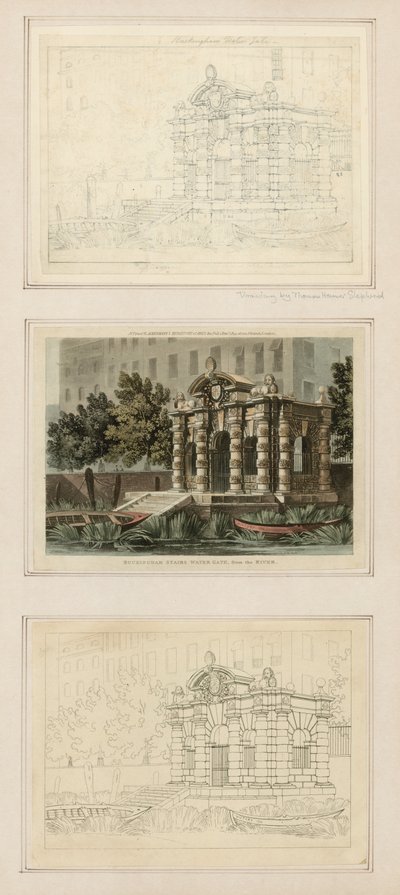 Buckingham Stairs Water Gate, dal fiume da Thomas Hosmer Shepherd