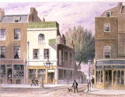 Locanda del Leone Rosso scolpita, Islington Green, data sulla casa 1660 da Thomas Hosmer Shepherd