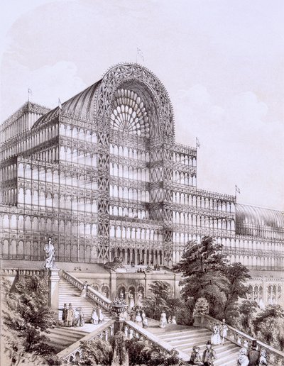Crystal Palace a Sydenham, la facciata del Grande Transepto, c.1851-55 da Thomas Hosmer Shepherd