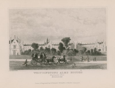 Veduta generale delle case di carità di Whittington da Thomas Hosmer Shepherd